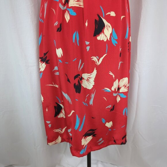 Vintage John Richard Red Dress 6 Small Floral Midi - Picture 5 of 10